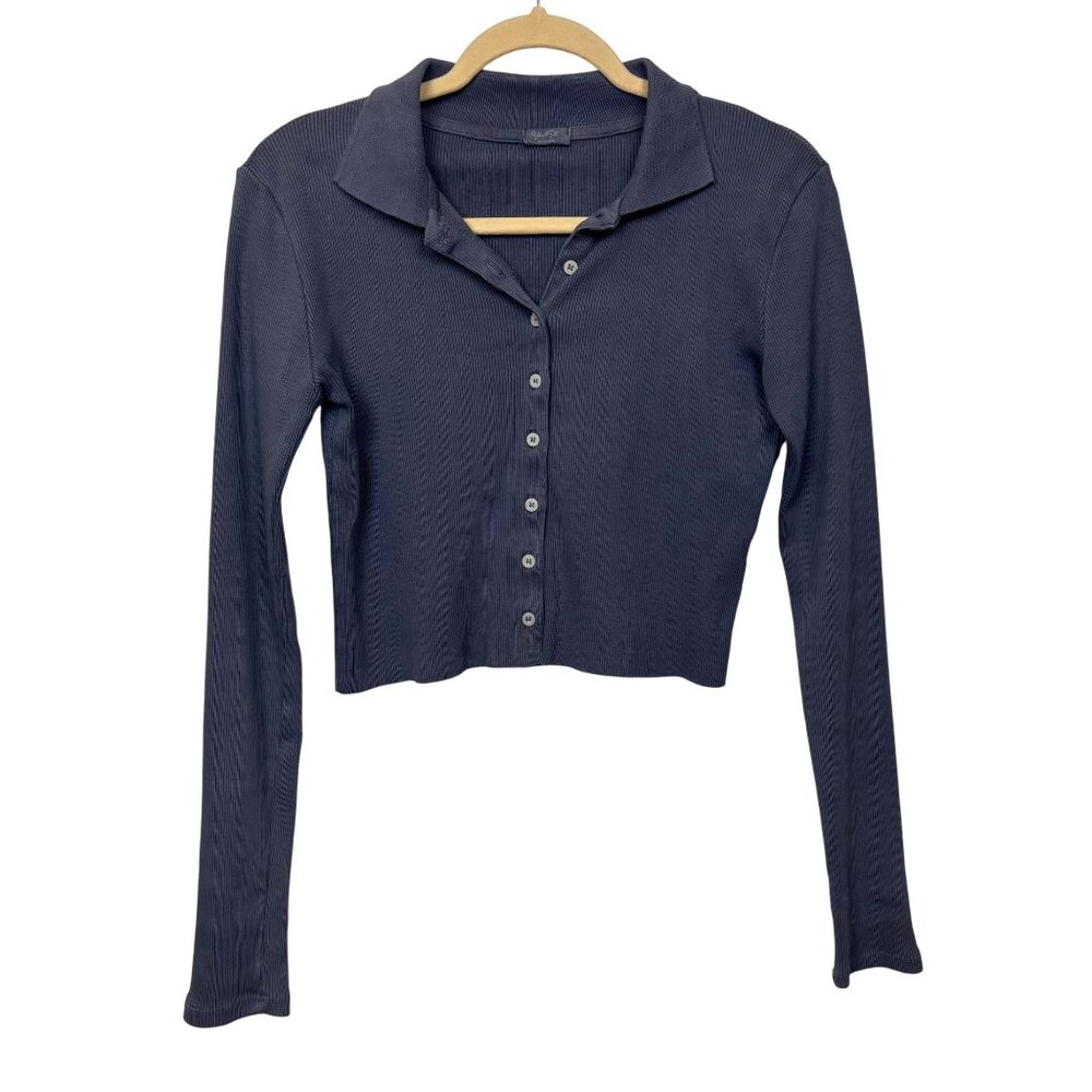 John Galt M Brandy Melville Long Sleeve Button-Up Ribbed Cardigan Sweater Croppe